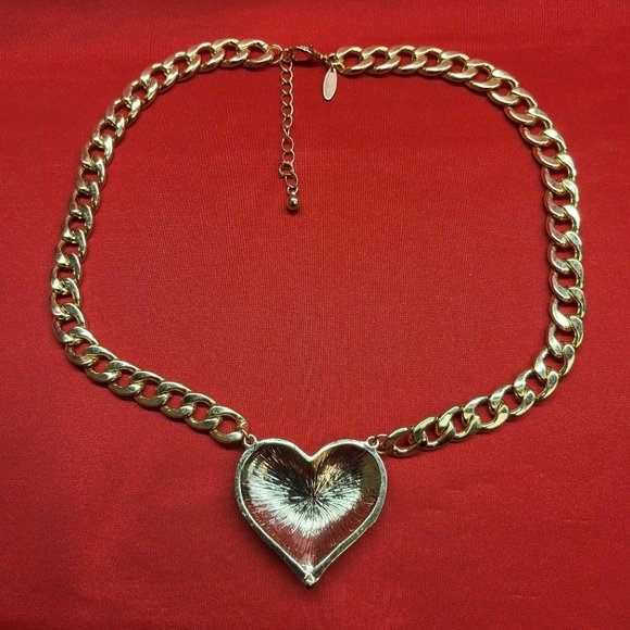 Natasha Gold Plated Micro Pave Heart Cuban Link Necklace - Picture 7 of 12